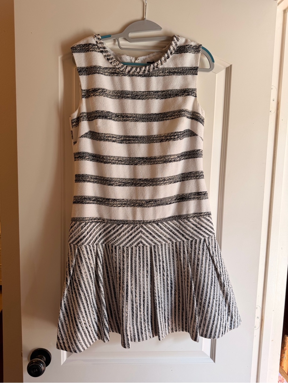 J. Crew Black & White Striped Sleeveless Fit-and-Flare Dress